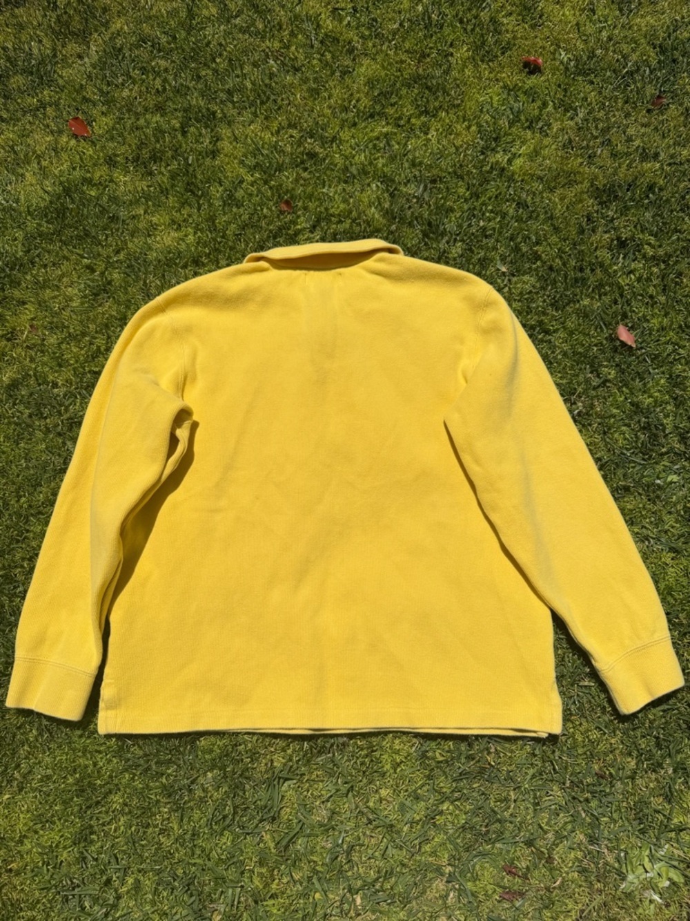 Y2K Ralph Lauren Polo Rib Knit Quarter Zip Pullover Sweater Preppy Yellow Large - Picture 2 of 10